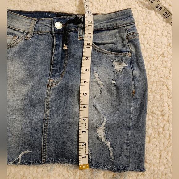 Judy Blue distressed raw‎ hem denim Jean mini stretch skirt size small - Picture 7 of 7